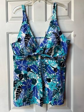 Woman's Swimsuits For All Blue & Teal Floral One-Piece Tankini Top